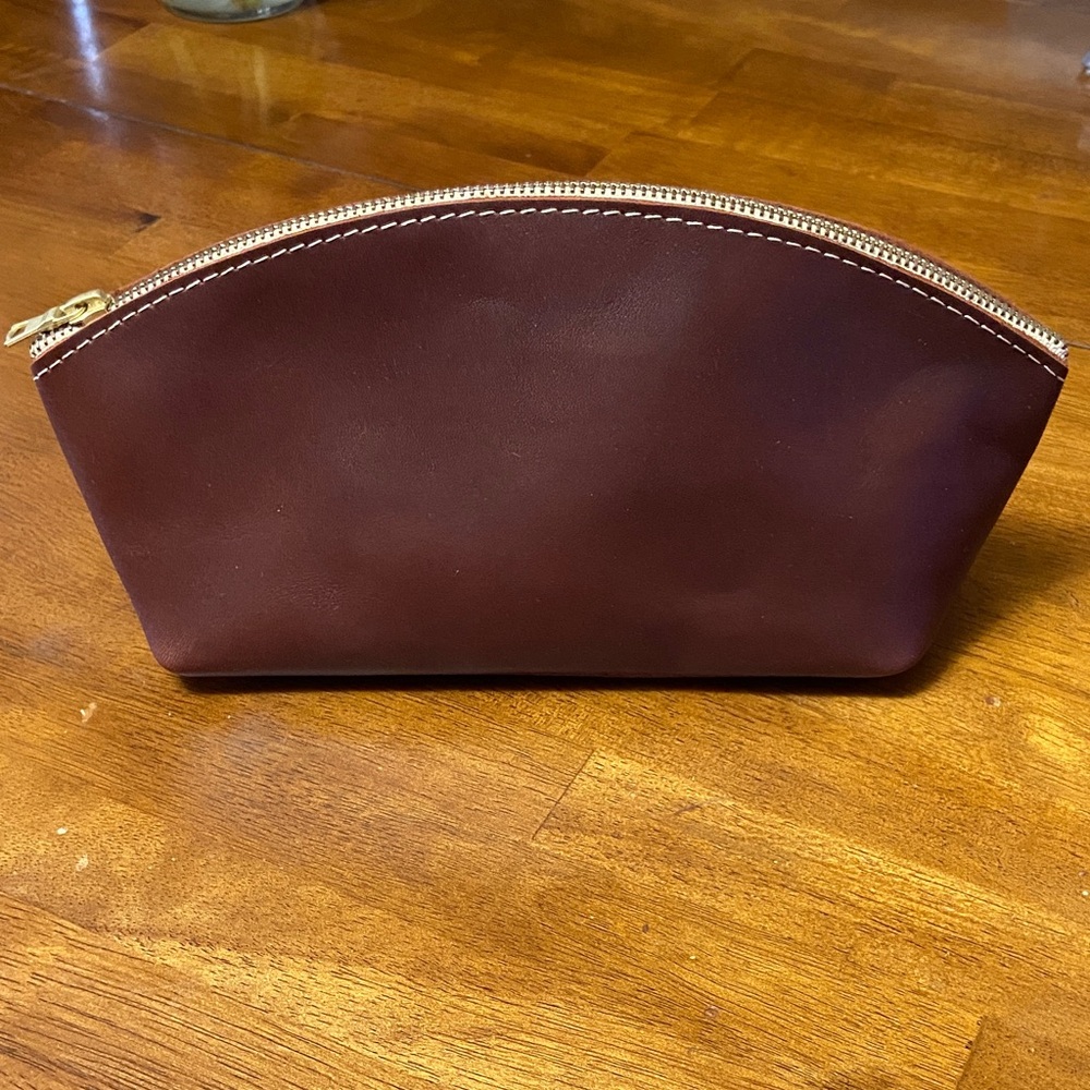 Brown Leather Pouch with Gold Zipper